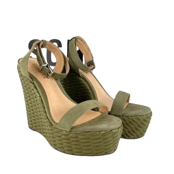 NIB SCHUTZ EDUARDA WEDGE SANDALS IN ASPEN GREEN SZ:9.5  NWT - Picture 4 of 13